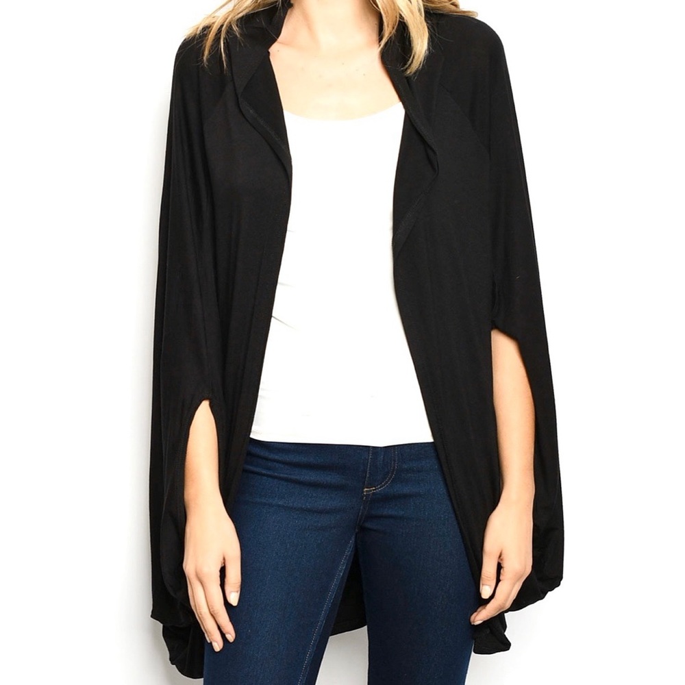 BLACK CAPE CARDIGAN KIMONO